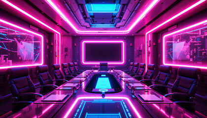 Futuristic Conference Room with Neon Lights
