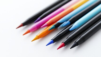 Fototapeta premium Isolated image of a set of markers on a clean white surface, ideal for creative product marketing.