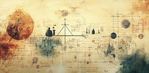 Abstract Conceptual Art Featuring Figures and Geometric Designs