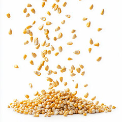 Falling corn seeds Isolated on white Background