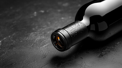 A luxurious dark liquid glass wine bottle with a smooth rounded design, exuding elegance and modern sophistication. The bright tone and blurred background create a sense of refined minimalism.

