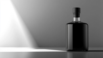 A luxurious dark liquid glass wine bottle with a smooth rounded design, exuding elegance and modern sophistication. The bright tone and blurred background create a sense of refined minimalism.

