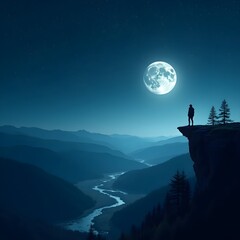Fototapeta premium silhouette of a man sitting on the roof, lone watcher on cliff, man standing on cliff, person on mountain edge, solitary figure on peak, dramatic landscape photography, scenic cliff view, adventurer o