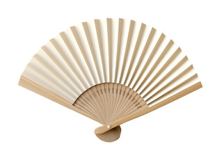 The image showcases a simple, elegant handheld folding fan crafted from paper and wood.