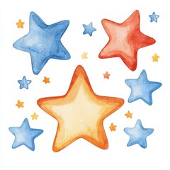 Watercolor stars in vibrant colors artistic inspiration creative environment studio setting imaginative concept, isolated on white background