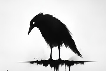 Unique Dark Bird Silhouette Illustration - A striking dark bird silhouette captured with elegance, symbolizing mystery, solitude, creativity, contrast, and depth in a minimalist style.