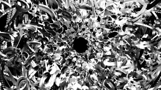 skull and crossbones metal chrome tunnel. moving rotating golden silver metal gears. liquid pattern.	
