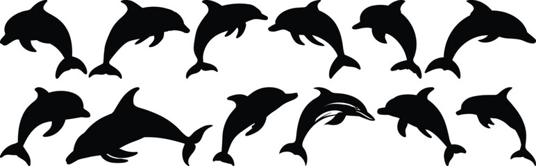 Dolphin silhouettes set, animal pack of vector silhouette design, isolated background © FutureFFX