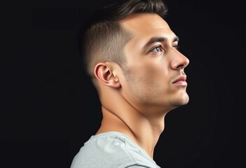 Photorealistic male portrait in profile orientation