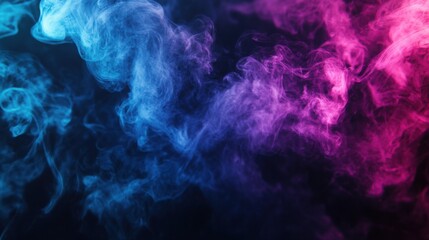 Colorful swirls of smoke dance in vibrant shades of blue and pink against a dark backdrop, creating an enchanting visual display