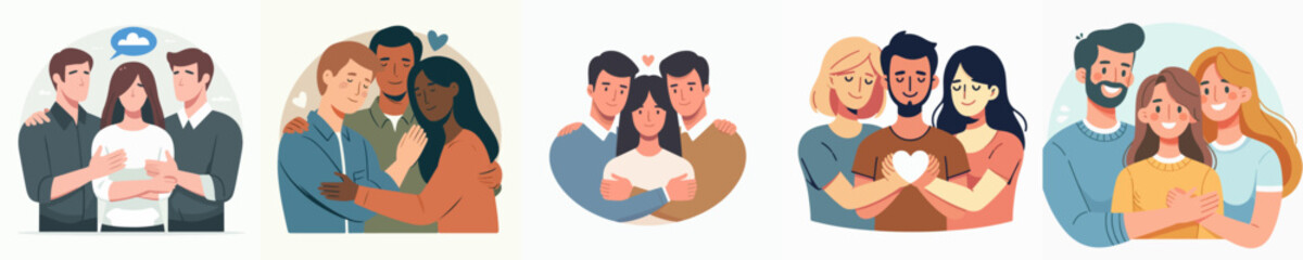 vector set of warm hugs happy family