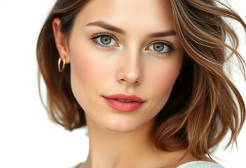 Half-length female portrait on white background