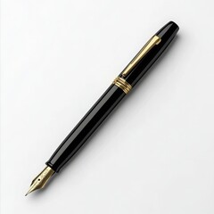 Elegant black fountain pen resting on a crisp white surface, inviting creativity and expression in the early morning light