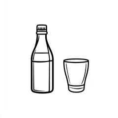 Outline of a bottle with liquid and a glass beside, illustration of a healthy drink
