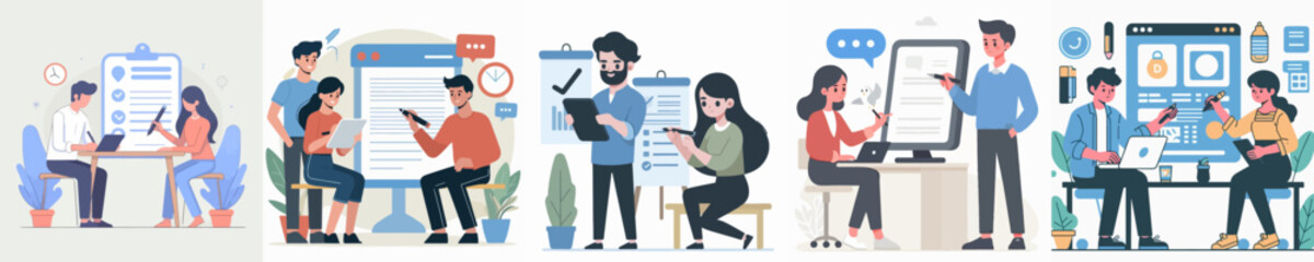 vector set of a person presenting something