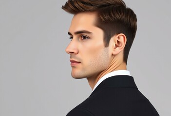 Male portrait in profile with partial body visible