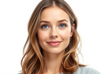 Naklejka premium Half-length female portrait with loose hair and subtle smile
