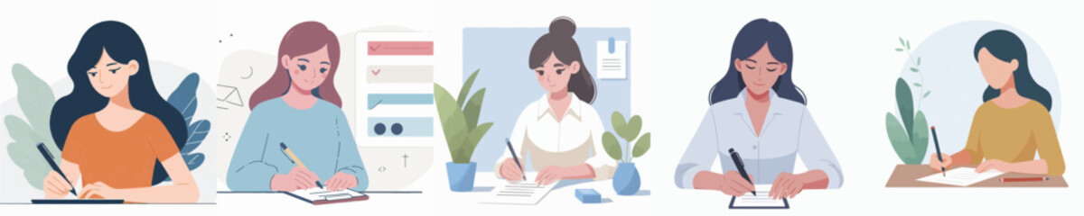 vector of a person writing at a table