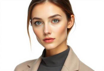 Half-length female portrait on white background