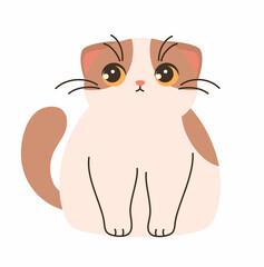 Cute brown cat with big eyes. Flat vector illustration.