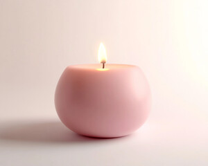 Elegant pink candle featuring soft glowing flame, minimalist home decor, symbolizing warmth, relaxation, tranquility
