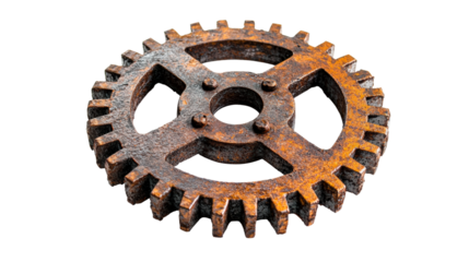 Rusty gear mechanism industrial setting view vintage style isolated on transparent background