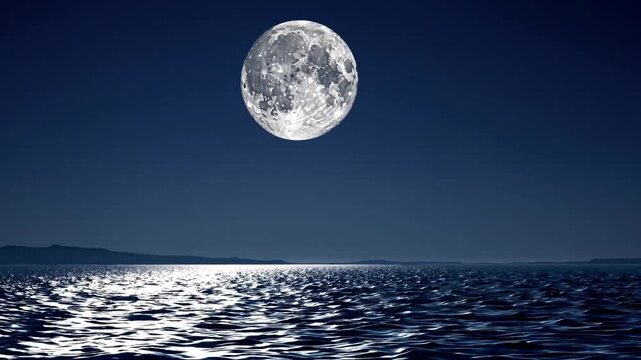 scene capturing the serene beauty of moonlight reflecting off the calm surface of a sea or lake. 