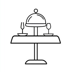 Fototapeta premium Table with covered food and glasses icon; dining in restaurant for webpage or banner