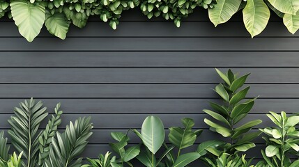 Green plants frame dark wood