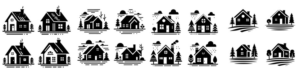 vector set silhouette house