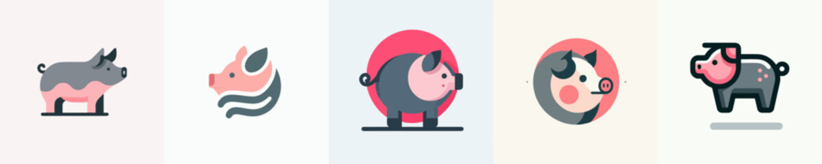 set vector icon pig