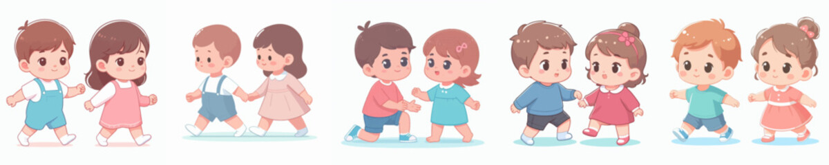 set vector baby learning to walk