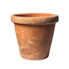 Terracotta flowerpot sits against a background in isolation