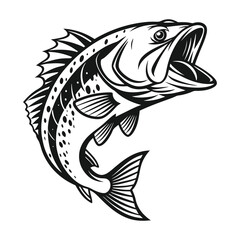 Fototapeta premium Bass Fish vector design, fish silhouette, Hand drawn fishing illustration design isolated on a white background