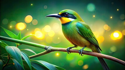 Obraz premium Vibrant Bird on Branch - Night Photography AI Art
