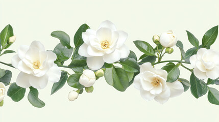 Fototapeta premium Elegant white flowers with lush green leaves create serene pattern, perfect for various design projects