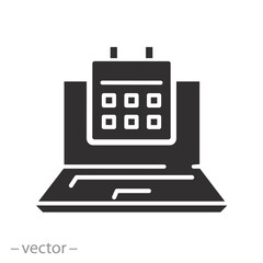 schedule on a laptop screen, calendar on a computer icon, plan date, flat vector illustration