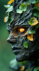 Obraz premium Autumn figure with glowing eyes and leaf accents captured in a natural setting