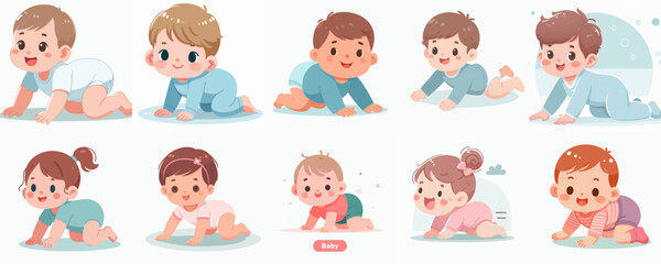 vector set of crawling babies