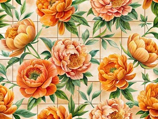 Vibrant Orange Peony Floral Ceramic Tile Design - Rule of Thirds