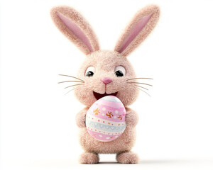 Obraz premium Adorable fluffy Easter bunny featuring friendly expression, soft pastel tones, symbolizing holiday joy, festive charm