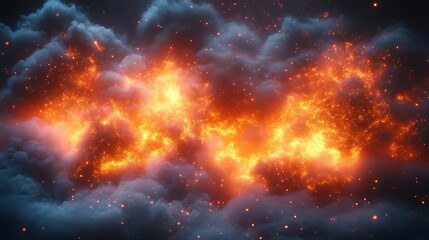 Fiery Embers and Smoke Rise in a Dark Sky