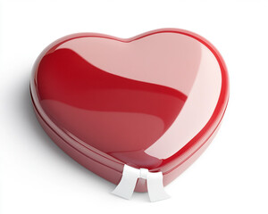Luxurious heart-shaped chocolate box featuring glossy red exterior, romantic presentation, premium confectionery gift