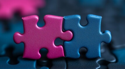 Obraz premium Pink and Blue Puzzle Pieces Coming Together in Conceptual Representation of ESG Themes