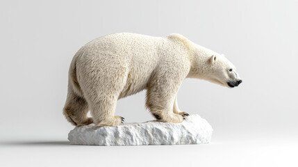 Majestic polar bear standing on rock, showcasing its thick white fur and powerful build