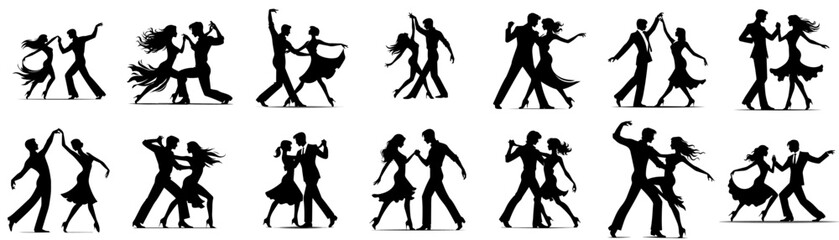 Obraz premium vector set of silhouettes of a couple dancing