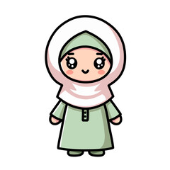 Cute Cartoon Character Wearing a Hijab Clip Art Illustration