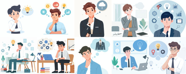 vector set of a businessman thinking about an idea