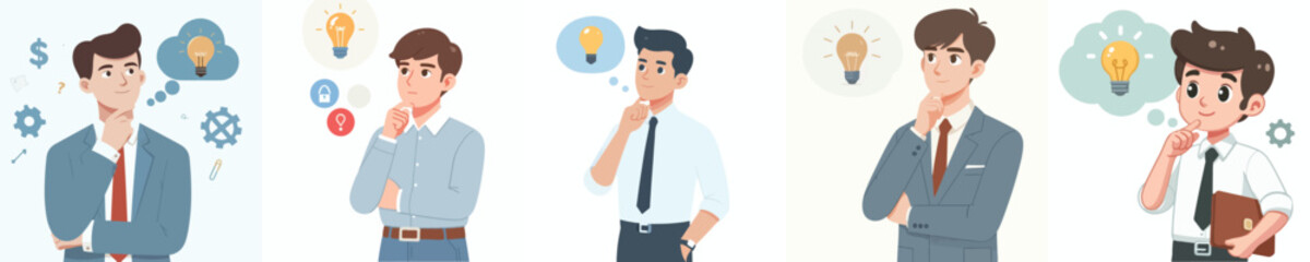 vector set of a businessman thinking about an idea