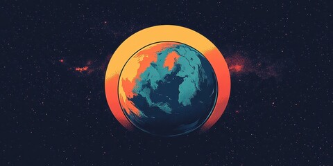 Earth Encircled by a Radiant Celestial Ring in Space